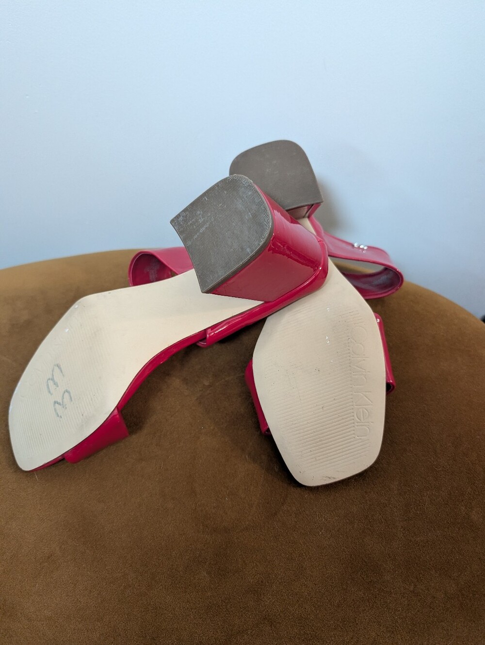 Calvin Klein Red Patent Double-Strap Slide Sandals Size 9M - Picture 7 of 8